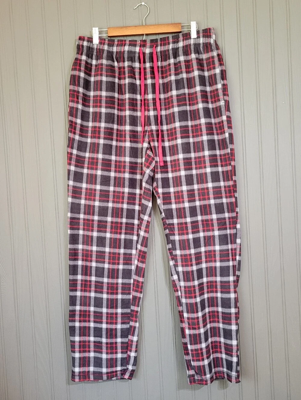 NWOT Cuddl Duds Fleece Pajama Lounge Pants Pockets Plaid Gray Red Men's Large